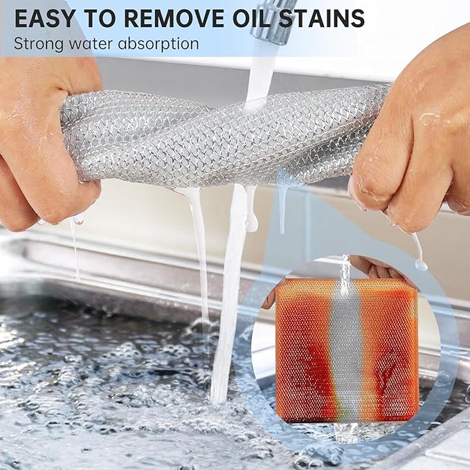 Multipurpose Wire Dishwashing cloth for Wet and Dry, Steel Scrubber Non-Scratch Wire Dishcloths for Cookware, Sinks, Dishes. Pack of 10 pcs