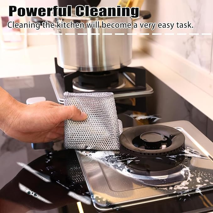 Multipurpose Wire Dishwashing cloth for Wet and Dry, Steel Scrubber Non-Scratch Wire Dishcloths for Cookware, Sinks, Dishes. Pack of 10 pcs