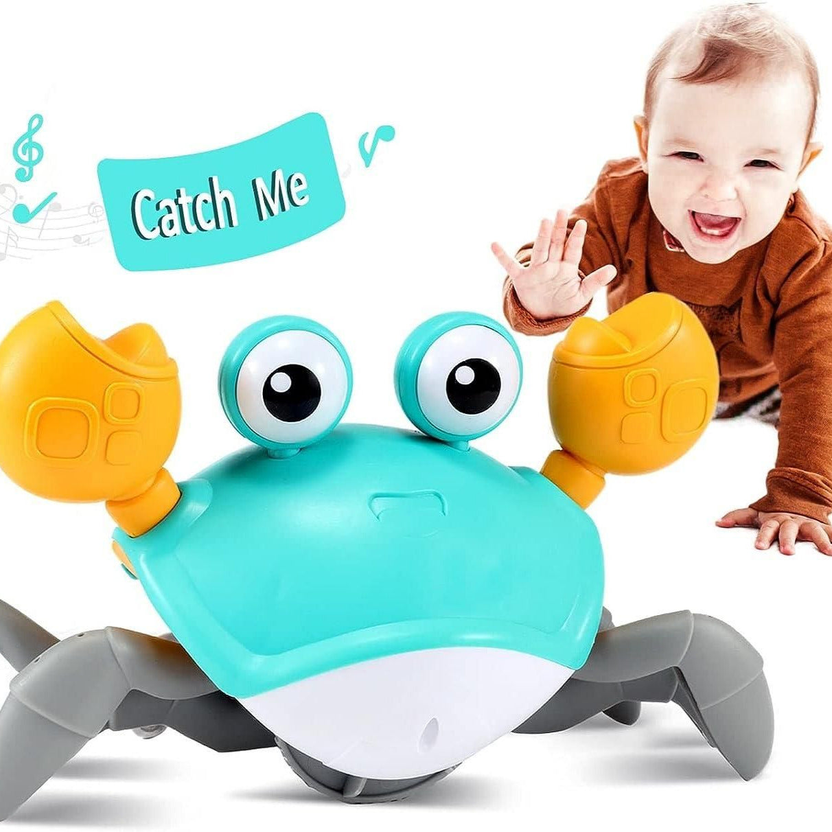 Crawling Crab Toys with Light Up, Interactive Musical Toy with Automatically Avoid Obstacles, USB Rechargeable, Fun Moving Toy for Babies, Toddlers and Kids