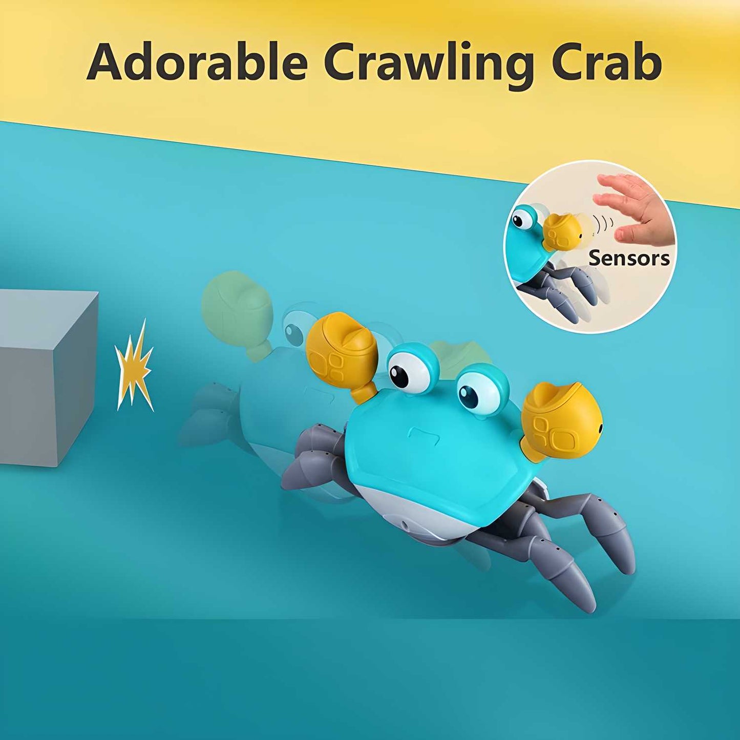 Crawling Crab Toys with Light Up, Interactive Musical Toy with Automatically Avoid Obstacles, USB Rechargeable, Fun Moving Toy for Babies, Toddlers and Kids