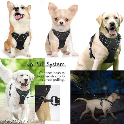 Double Body Dog Harness with 3M Reflective No Pull Adjustable Dog Body Belt Vest Soft Padded Easy (Small, black)