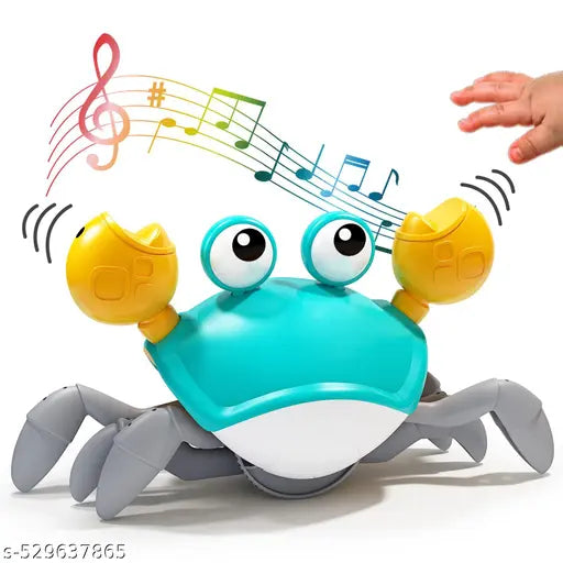 Crawling Crab Toys with Light Up, Interactive Musical Toy with Automatically Avoid Obstacles, USB Rechargeable, Fun Moving Toy for Babies, Toddlers and Kids