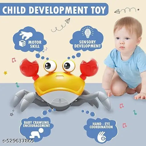 Crawling Crab Toys with Light Up, Interactive Musical Toy with Automatically Avoid Obstacles, USB Rechargeable, Fun Moving Toy for Babies, Toddlers and Kids
