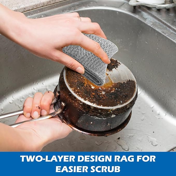 Multipurpose Wire Dishwashing cloth for Wet and Dry, Steel Scrubber Non-Scratch Wire Dishcloths for Cookware, Sinks, Dishes. Pack of 10 pcs