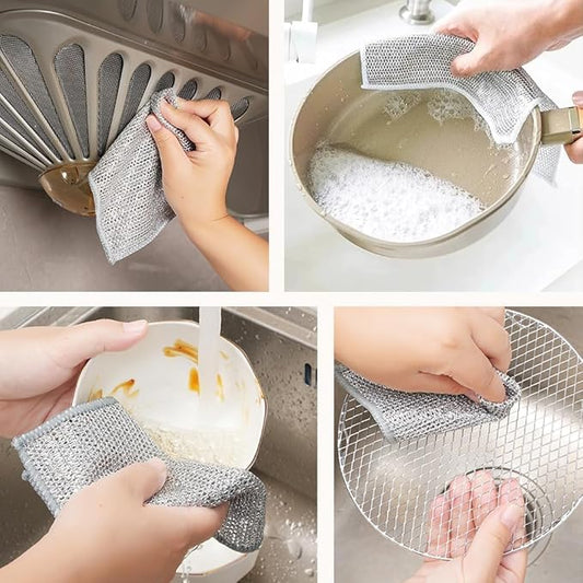 Multipurpose Wire Dishwashing cloth for Wet and Dry, Steel Scrubber Non-Scratch Wire Dishcloths for Cookware, Sinks, Dishes. Pack of 10 pcs