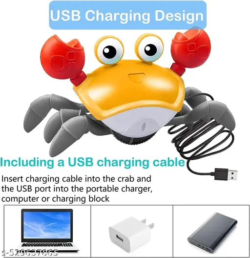 Crawling Crab Toys with Light Up, Interactive Musical Toy with Automatically Avoid Obstacles, USB Rechargeable, Fun Moving Toy for Babies, Toddlers and Kids